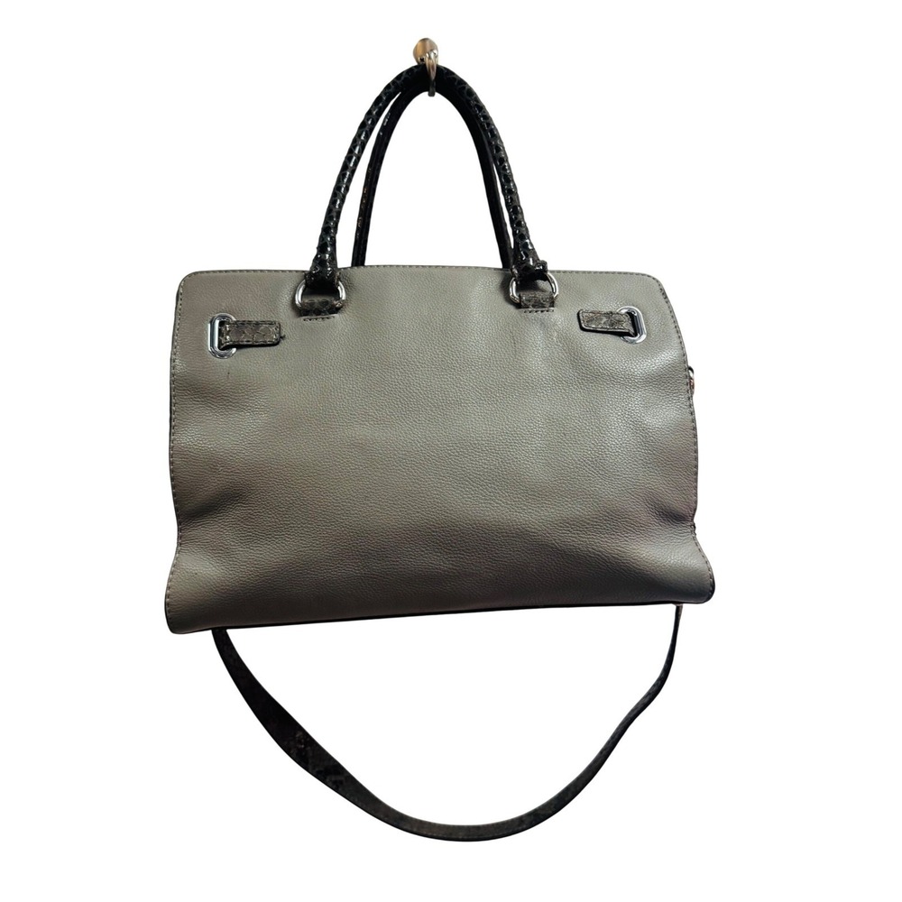 Michael Kors Grey Pebbled Leather & Snakeskin Embossed Satchel Crossbody Bag - Picture 6 of 14